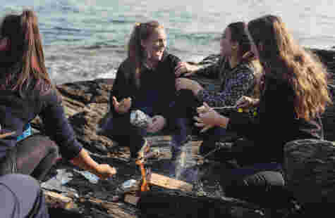 Bilde av studenter som griller på Ladestien en sommerdag.