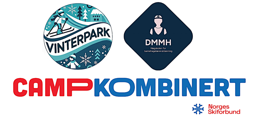 Bilde av tre logoer: Vinterpark, DMMH og Camp Kombinert. Disse står i sammenheng med DMMHs Vinterpark prosjekt på Marinen under VM-2025.